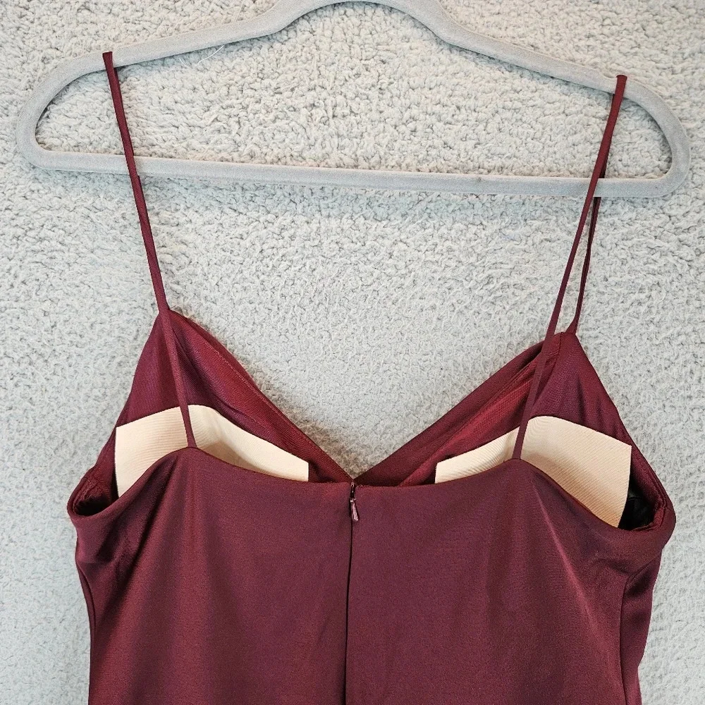 Hayley Paige Maxi Dress Womens Sz 12 Maroon Spagetti Straps Cowl Neck Front Slit
